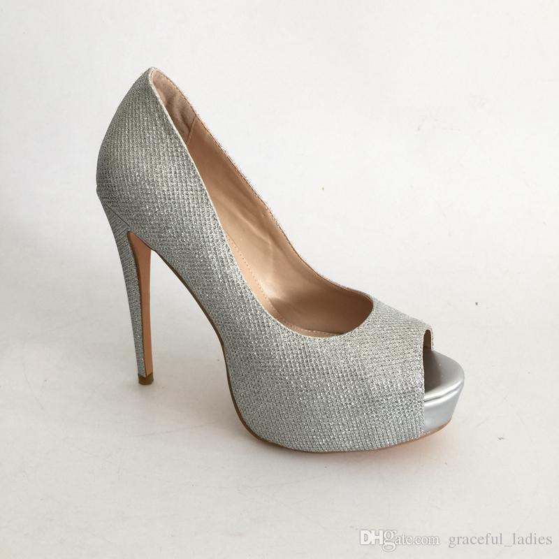 Silver Peep Toe Wedding Shoes
 Silver Glitter Wedding Shoes Peep Toe Platform Bridal