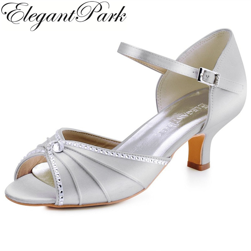 Silver Peep Toe Wedding Shoes
 Summer Woman mid heel wedding bridal shoes silver peep toe