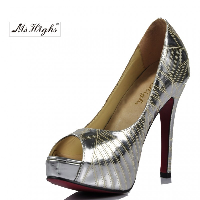 Silver Peep Toe Wedding Shoes
 High Heel Platform Peep Toes Elegant Silver Wedding Shoes
