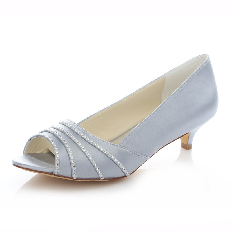 Silver Peep Toe Wedding Shoes
 Silver Satin Bridal Shoes 4 Cm Heel Pumps Peep Toe