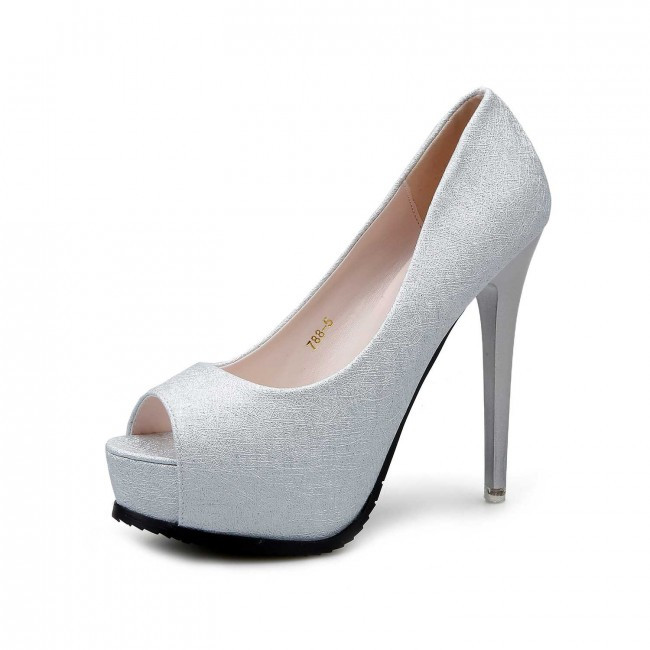 Silver Peep Toe Wedding Shoes
 Silver Platform Peep Toe Fish Mouse Prom Shoes Stiletto