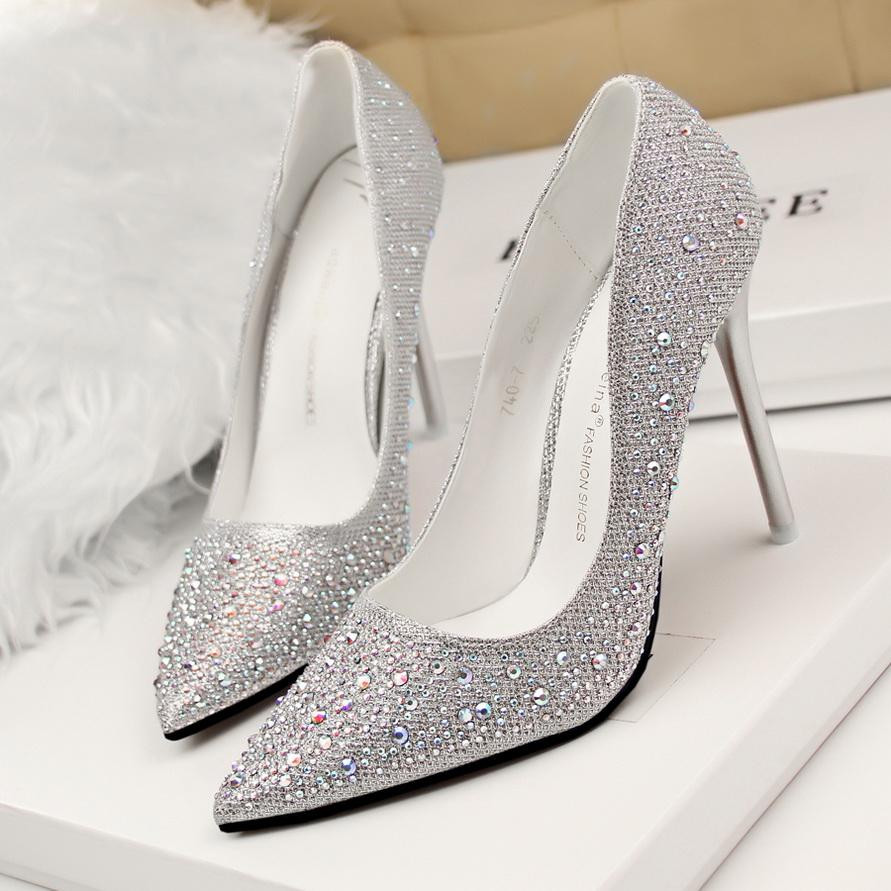 Silver Shoes For Weddings
 2015 New Arrival Pointed Toe Diamond Shoes Wedding Shoes