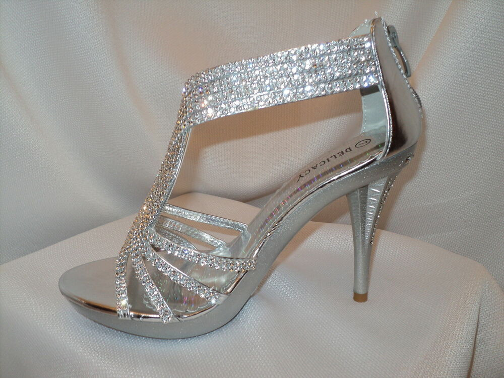 Silver Shoes For Weddings
 Women s Silver Strappy Prom Wedding Dress Sandal Heel Shoe