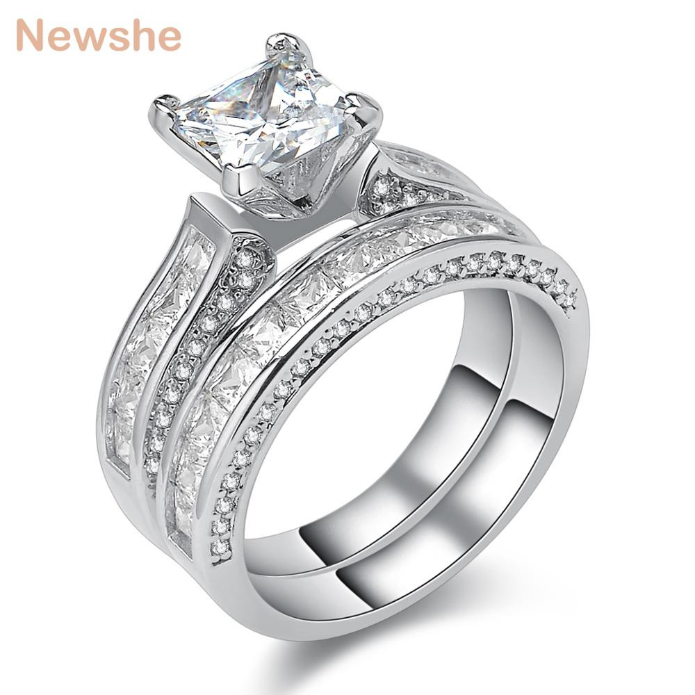 Silver Wedding Rings
 Aliexpress Buy Newshe Genuine 925 Sterling Silver