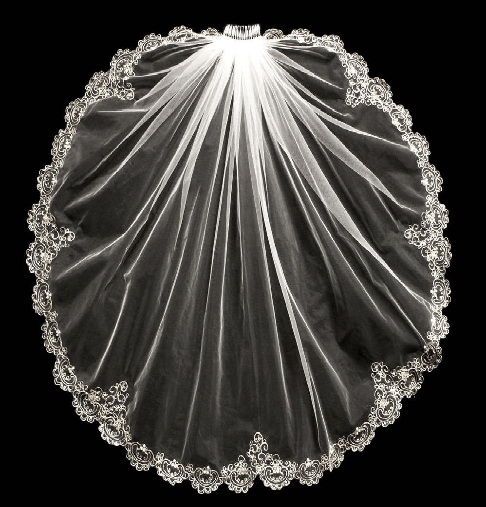 Silver Wedding Veil
 Beaded Silver Embroidery Wedding Veil in Elbow Cathedral or