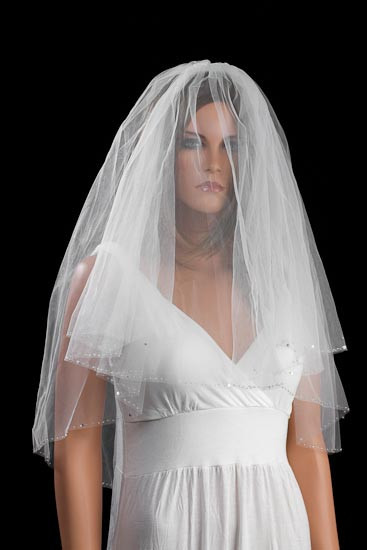 Silver Wedding Veil
 White Bridal Wedding Veil Clear Bead Edge & Silver Sequins