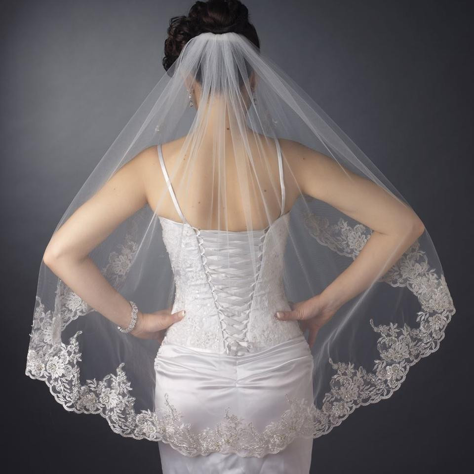 Silver Wedding Veil
 Elegance By Carbonneau White Fingertip Wedding Veil With