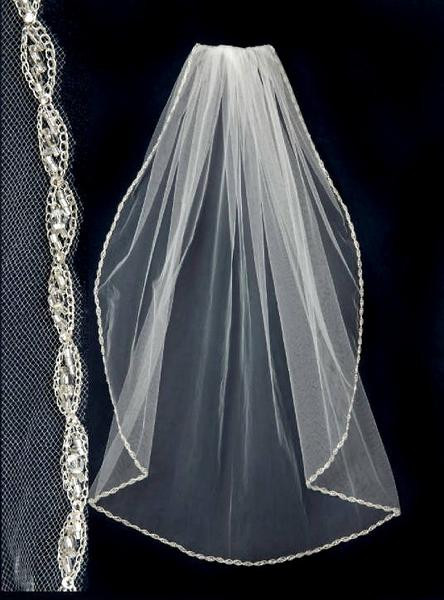Silver Wedding Veil
 Wedding Veil with Silver Seed Beads Marquise Trim
