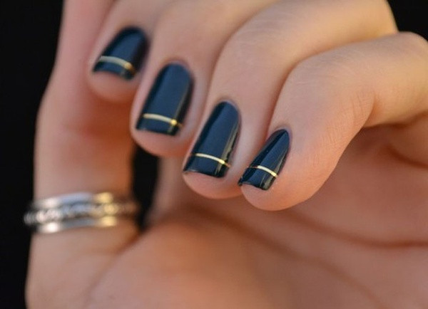 Simple Black Nail Designs
 Simple Black Nail Art With Gold ring Nail Art Design