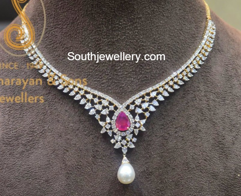 Simple Diamond Necklace
 Simple Diamond Necklace Jewellery Designs