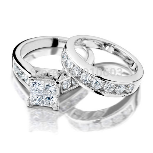 Simple Wedding Rings For Women
 Simple Solid 9K White Gold Wedding Set Ring For Women