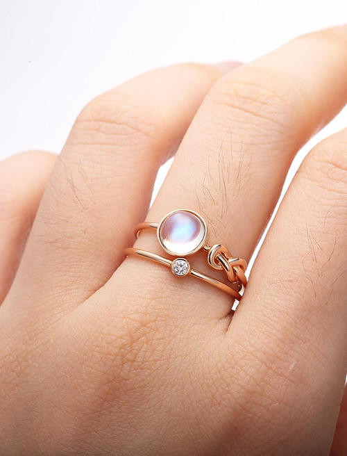 Simple Wedding Rings For Women
 Unique Engagement Ring set Rose Gold Moonstone Wedding