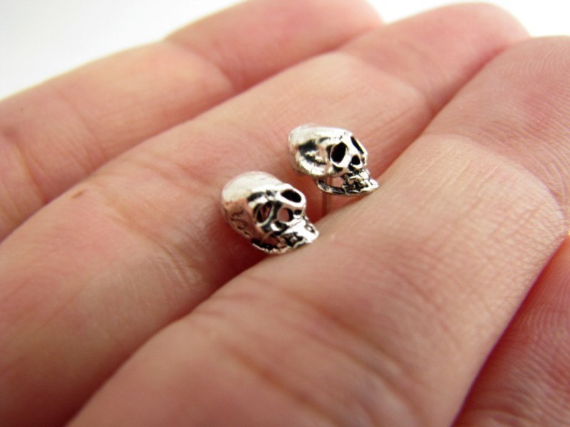 Skull Stud Earrings
 Mens Silver Stud Earrings Skull Gothic Earrings for by