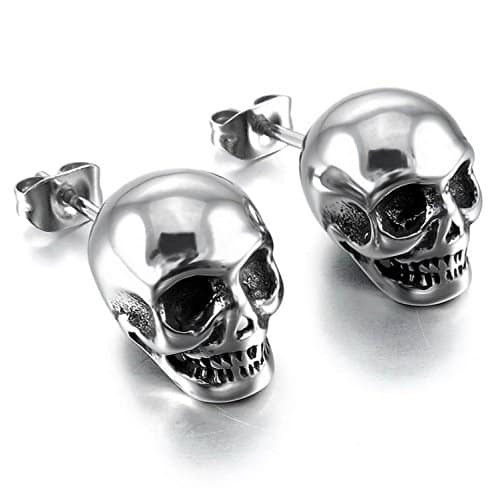 Skull Stud Earrings
 Stainless Steel Stud Earrings Silver Skull Kraneos