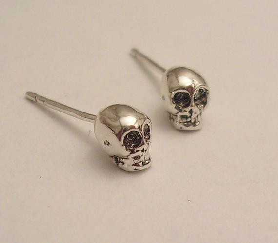 Skull Stud Earrings
 tiny skull stud earrings sterling silver skull by