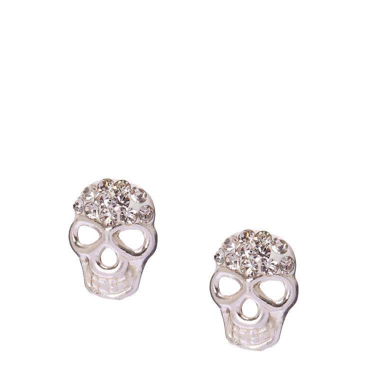 Skull Stud Earrings
 Sterling Silver Crystal Skull Stud Earrings