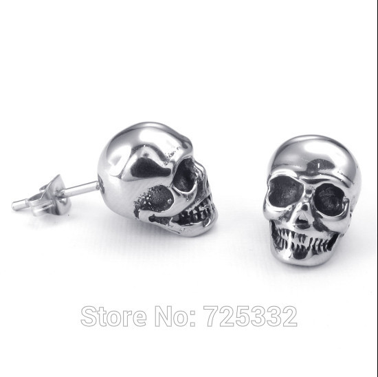 Skull Stud Earrings
 Mens Stainless Steel Gothic Skull Stud Earrings Set Black