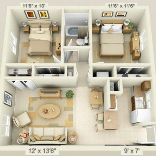 Small 2 Bedroom House
 Tiny Two Bedrooms