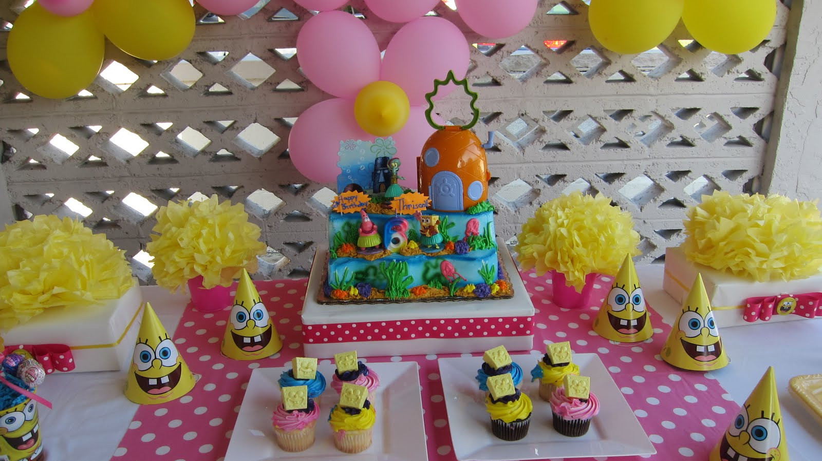 Spongebob Birthday Decorations
 SimplyIced Party Details Pink and Yellow SpongeBob Party