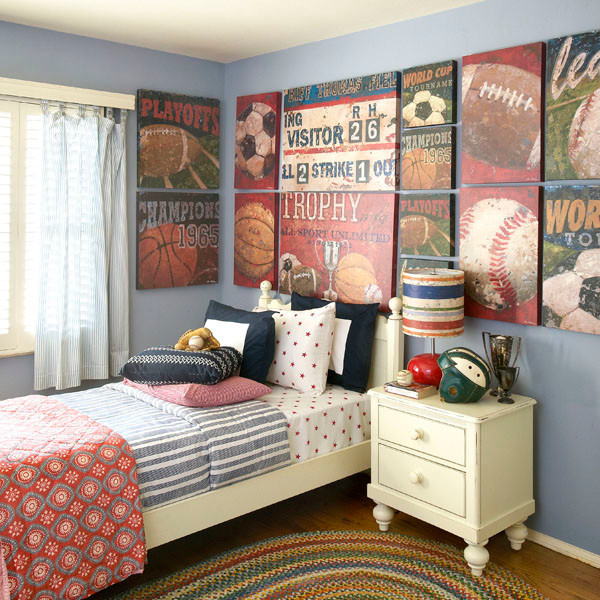 Sports Kids Room
 Vintage Sports Themed Boy s Bedroom Traditional