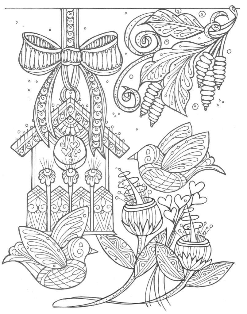 Spring Coloring Pages For Adults
 Birds and Flowers Spring Coloring Page