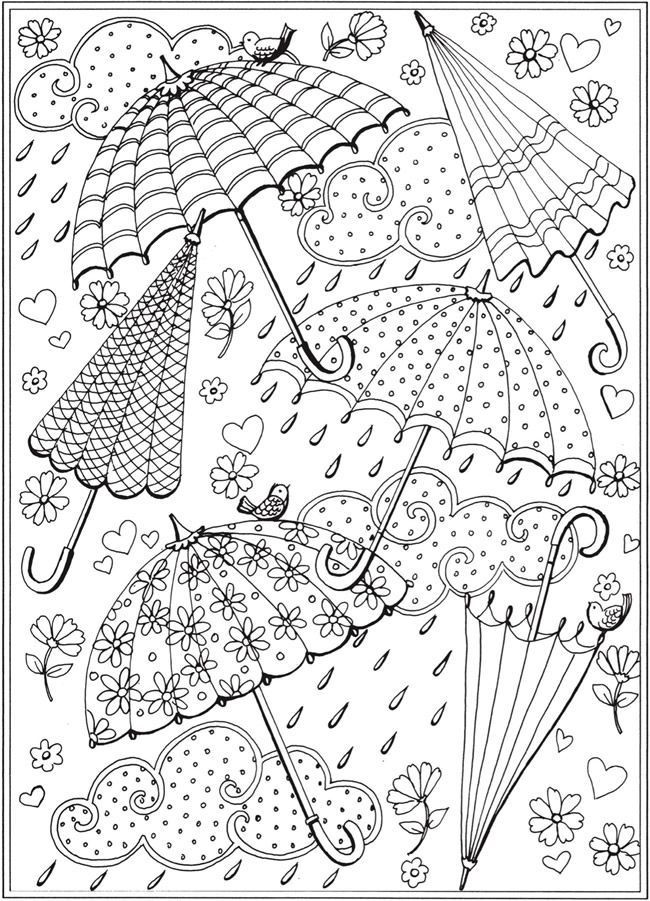 Spring Coloring Pages For Adults
 Spring rain umbrellas Free printable coloring page from