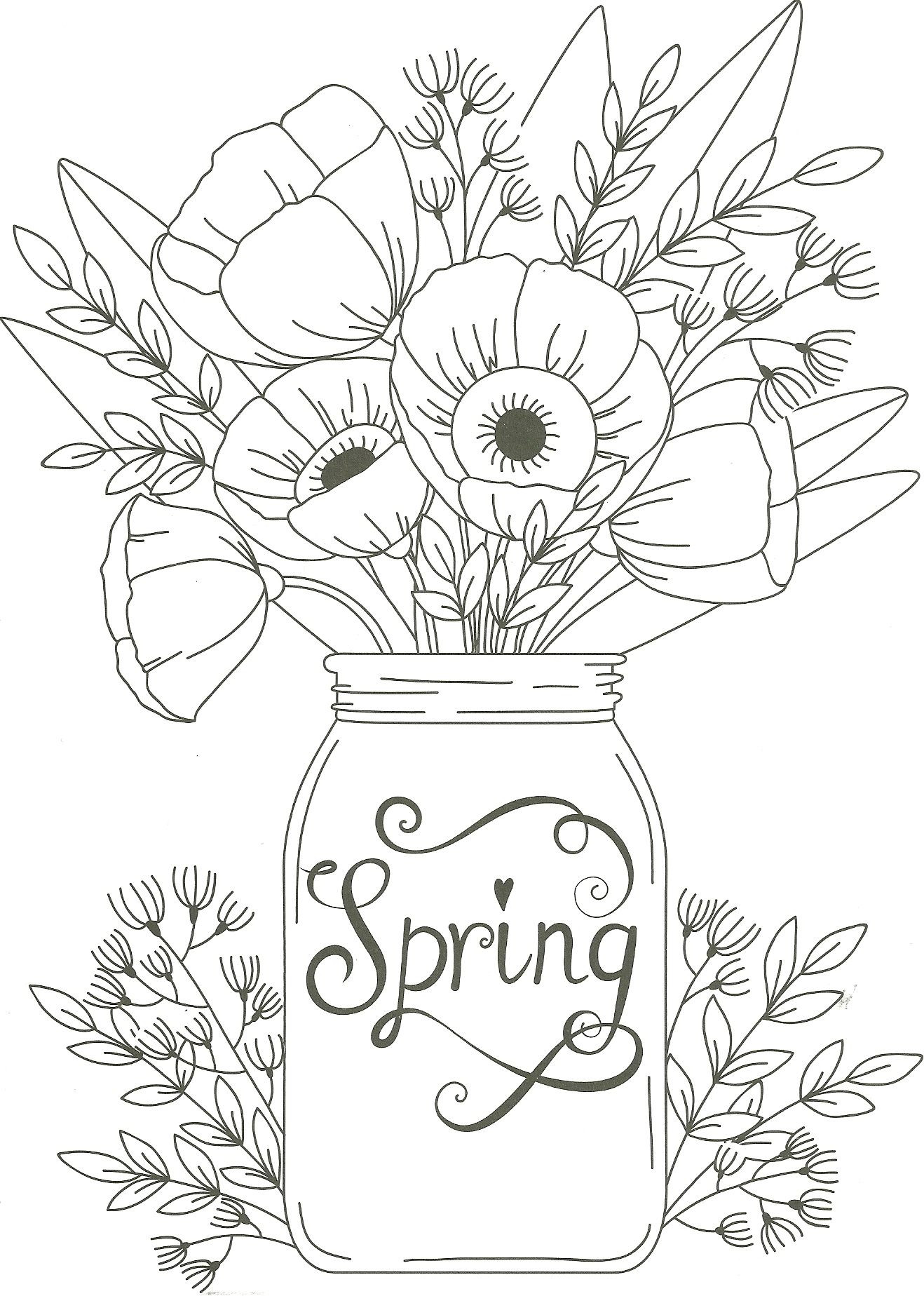 Spring Coloring Pages For Adults
 spring mason jar floral coloring page
