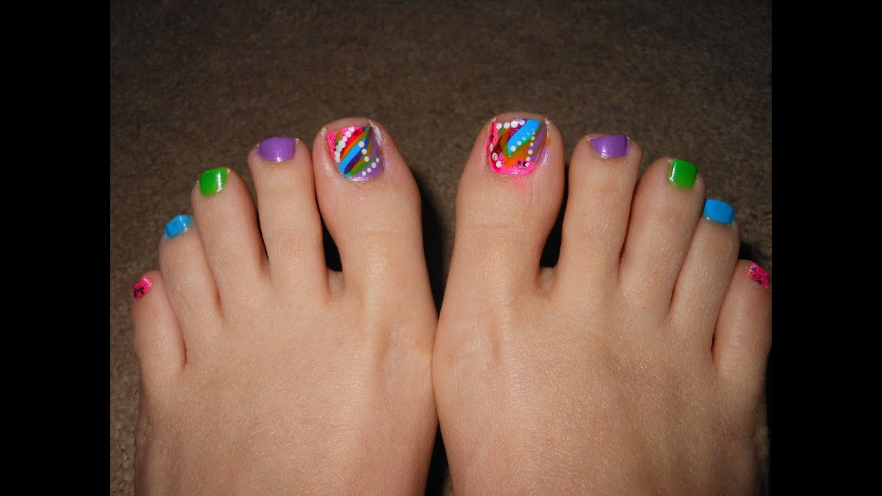 Spring Toe Nail Designs
 Multicolor abstract toe nails for Spring and Summer