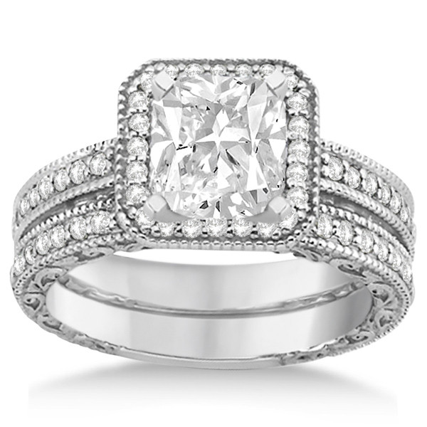 Square Wedding Band
 Square Halo Wedding Band & Diamond Engagement Ring