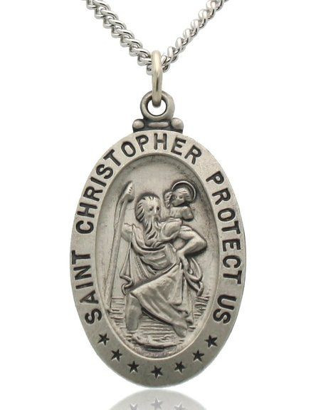 St Christopher Necklace Meaning
 Oval Saint Christopher Necklace in Solid Sterling Silver