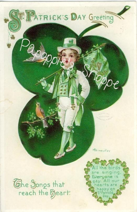 St Patrick's Day Gifts
 St Patrick s Day Fabric Block Vintage Postcard on Fabric