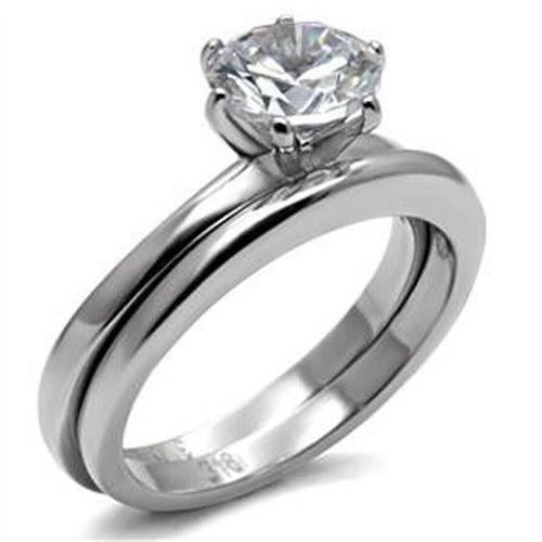 Stainless Steel Wedding Ring Sets
 Stainless Steel Round Solitaire Cubic Zirconia Engagement