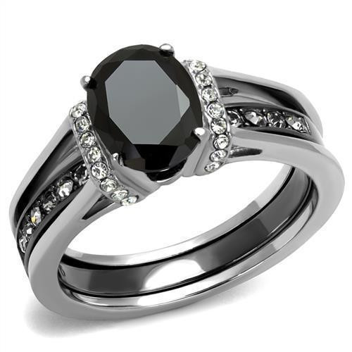 Stainless Steel Wedding Ring Sets
 2 50 ct Oval Cut black CZ Stainless Steel Wedding