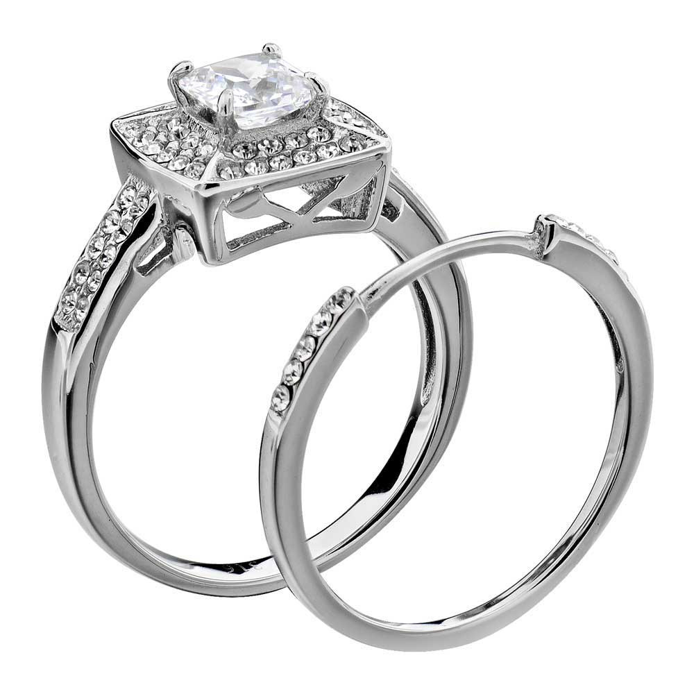 Stainless Steel Wedding Ring Sets
 Wedding Ring Set Stainless Steel Princess Cut AAA CZ Cubic
