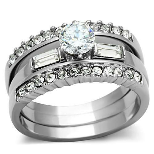 Stainless Steel Wedding Ring Sets
 Women s Stainless Steel CZ Engagement Ring and Wedding