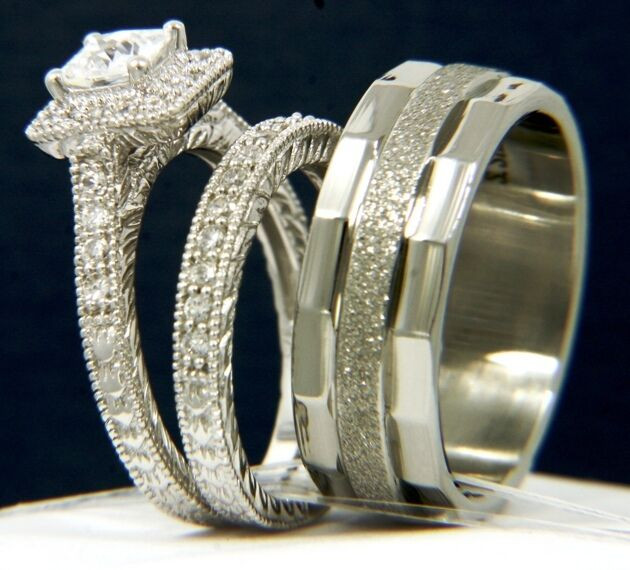 Stainless Steel Wedding Ring Sets
 3pcs 925 Silver CZ Stainless Steel 316L Engagement