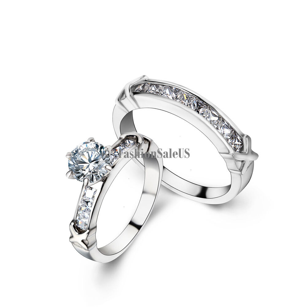 Stainless Steel Wedding Ring Sets
 Women Stainless Steel Infinity Round Cut Cz Bridal