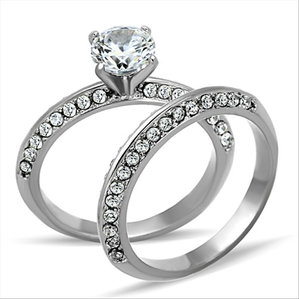 Stainless Steel Wedding Ring Sets
 Stainless Steel CZ Engagement Ring & Wedding Ring Set