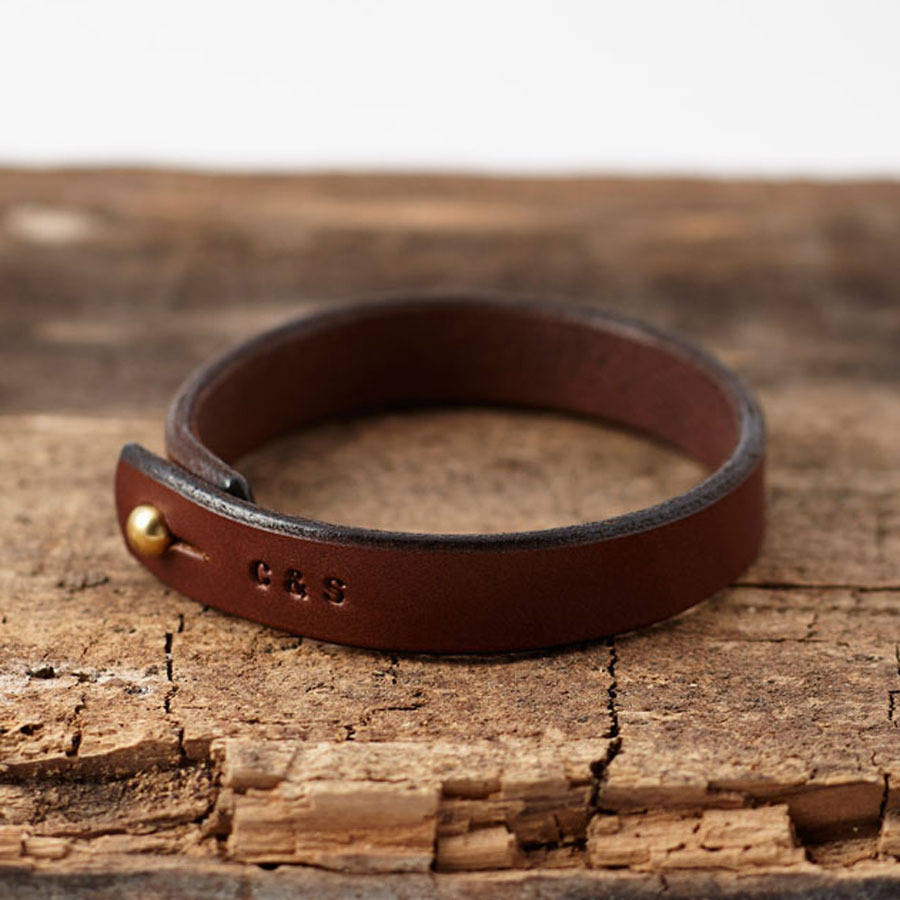 Stamped Leather Bracelet
 personalised stamped leather bracelet by sally clay