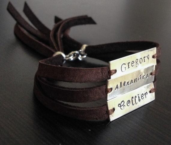 Stamped Leather Bracelet
 hand stamped leather bracelet Personalized Sterling Silver
