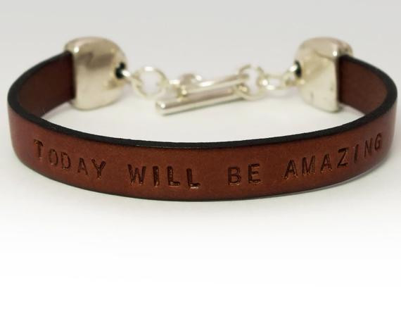 Stamped Leather Bracelet
 Custom Stamped Leather Bracelet with Toggle Clasp