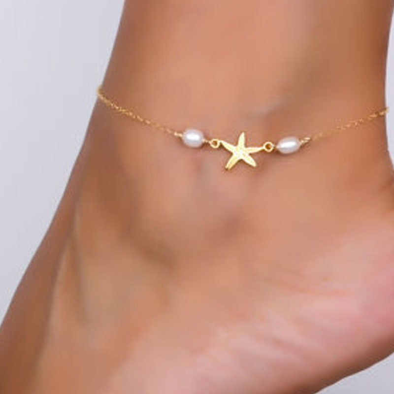 Star Anklet
 Starfish Shape Star Anklet Bracelet Pearl Beaded Ankle