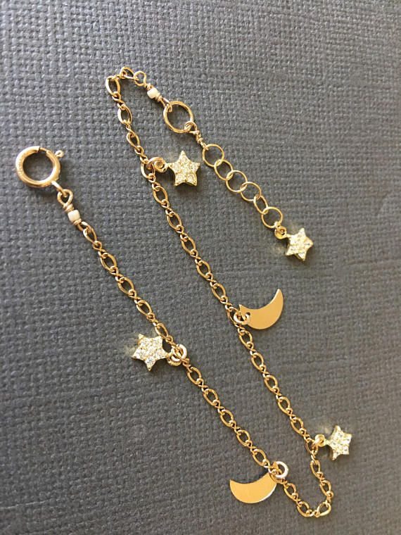 Star Anklet
 Moon and star Bracelet moon and Star Anklet dangling