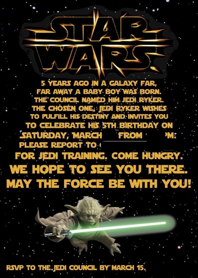 Star Wars Birthday Party Invitations
 Free Printable Star Wars Birthday Invitations