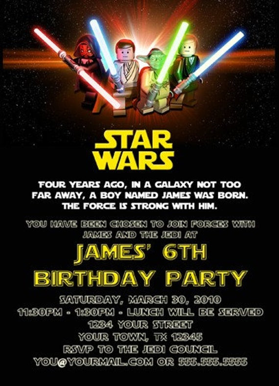 Star Wars Birthday Party Invitations
 Custom Printable Happy Birthday Invitation Lego Star Wars