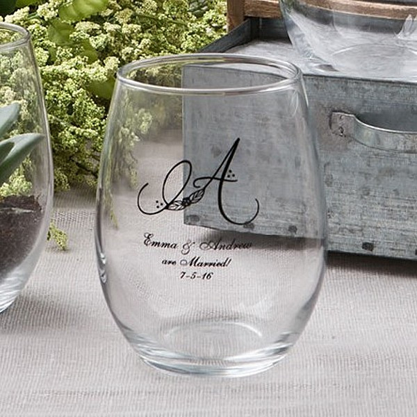 Stemless Wine Glasses Wedding Favors
 15 Oz Monogrammed Stemless Wine Glass Wedding Favors