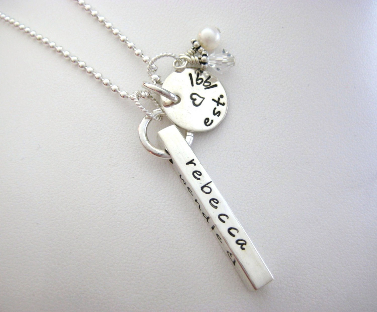 Sterling Silver Bar Necklace Personalized
 Personalized Sterling Silver Bar Necklace with Charm