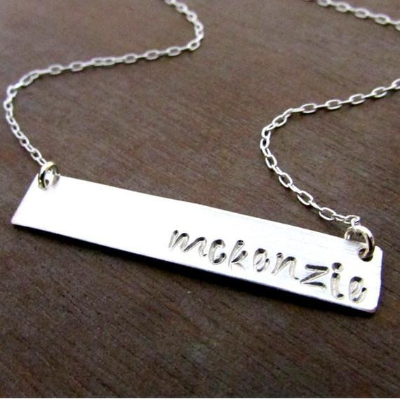 Sterling Silver Bar Necklace Personalized
 Silver Bar Necklace Name Necklace Personalized by ERiaDesigns