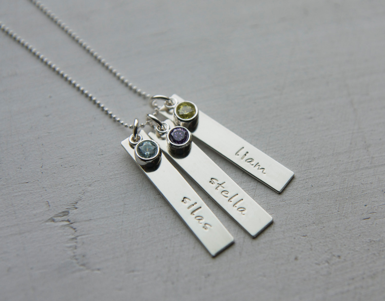 Sterling Silver Bar Necklace Personalized
 Personalized Sterling Silver Birthstone Bar Necklace 3 Kids