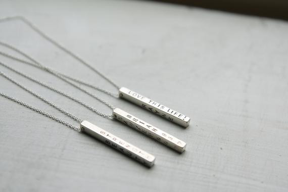 Sterling Silver Bar Necklace Personalized
 Personalized 3D Sterling Silver Bar Necklace by